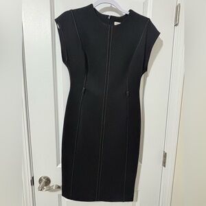 Calvin Klein Black Midi Sheath Dress with Contrast Stitching